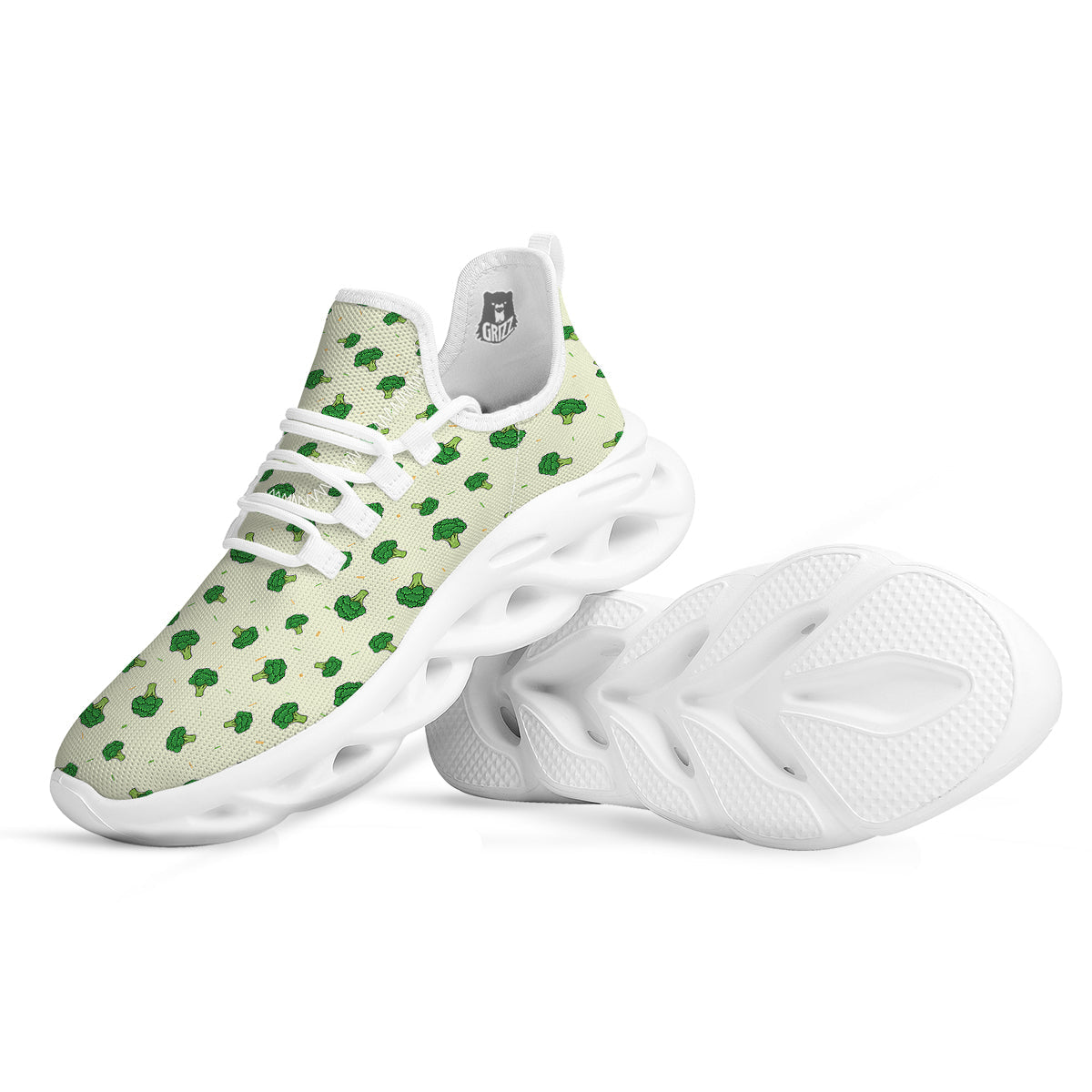 Broccoli Green Print Pattern White Running Shoes-grizzshop