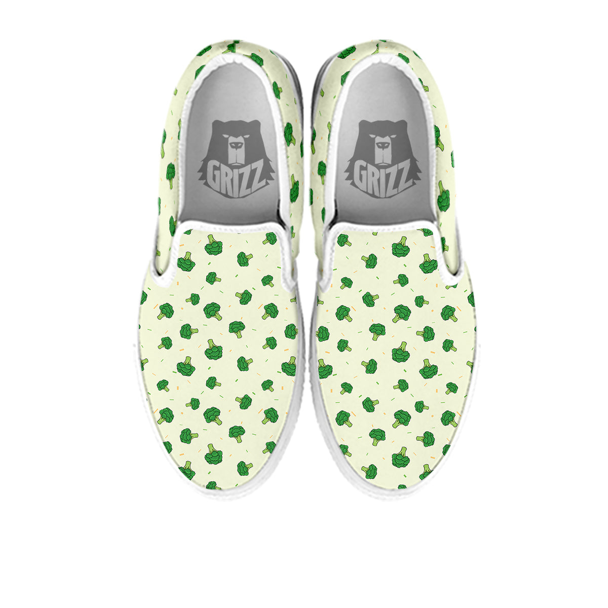 Broccoli Green Print Pattern White Slip On Shoes-grizzshop