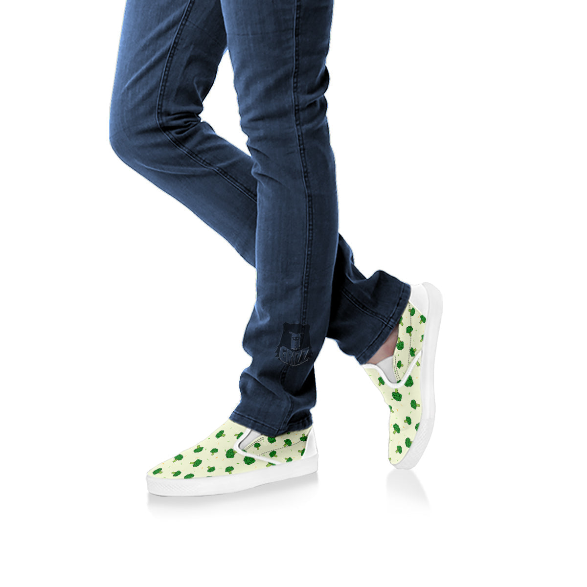 Broccoli Green Print Pattern White Slip On Shoes-grizzshop
