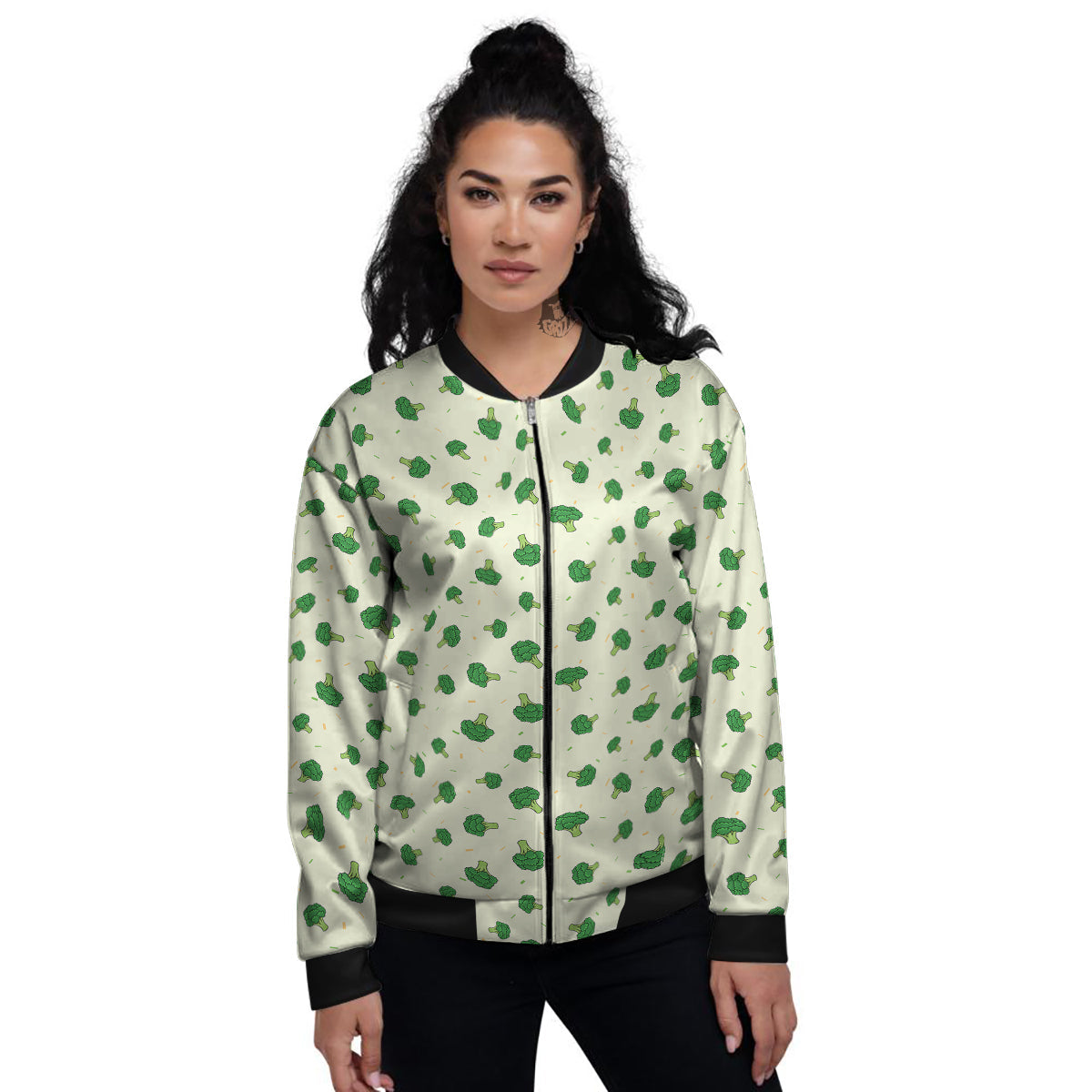 Broccoli Green Print Pattern Women's Bomber Jacket-grizzshop
