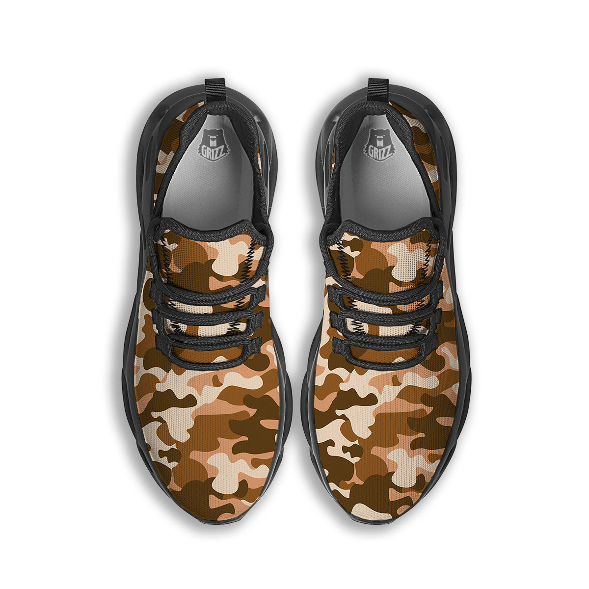 Bronze Camo And Camouflage Print Black Running Shoes-grizzshop