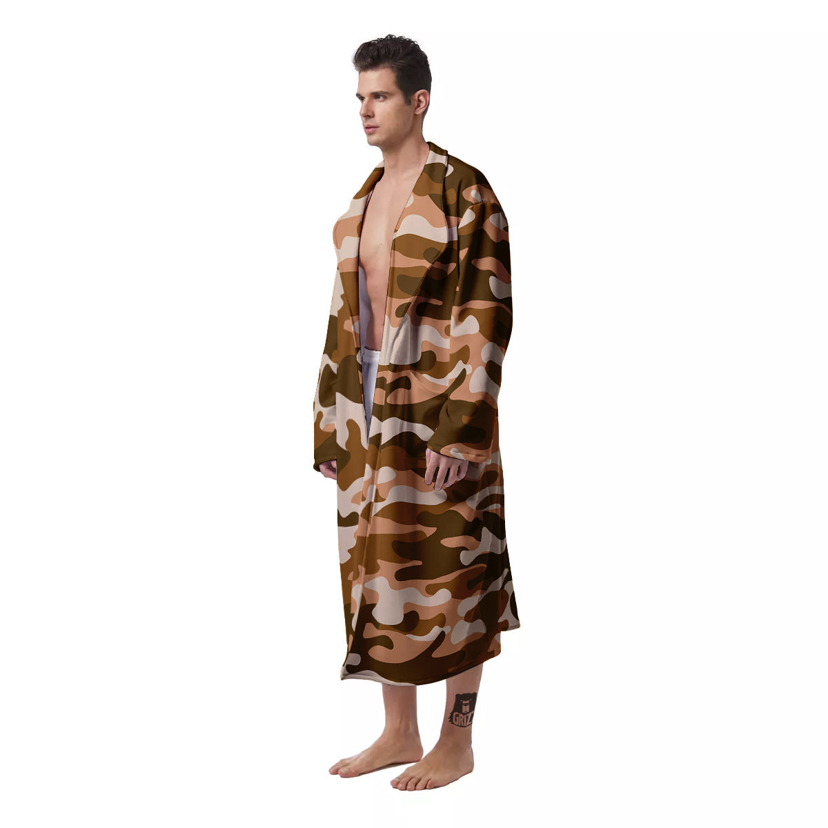 Bronze Camo And Camouflage Print Men's Robe-grizzshop
