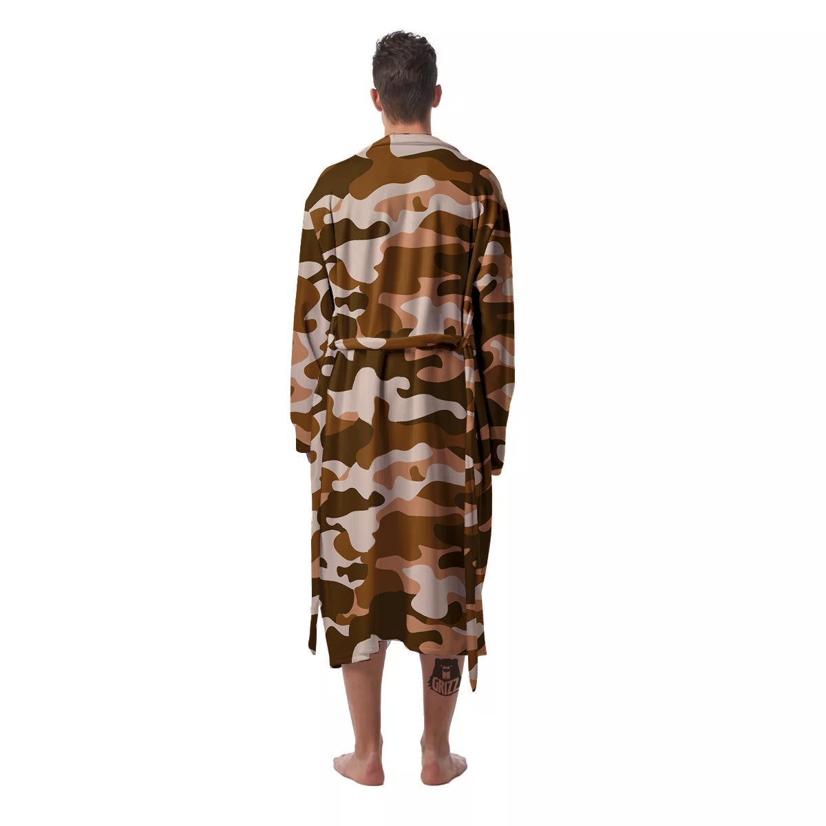 Bronze Camo And Camouflage Print Men's Robe-grizzshop