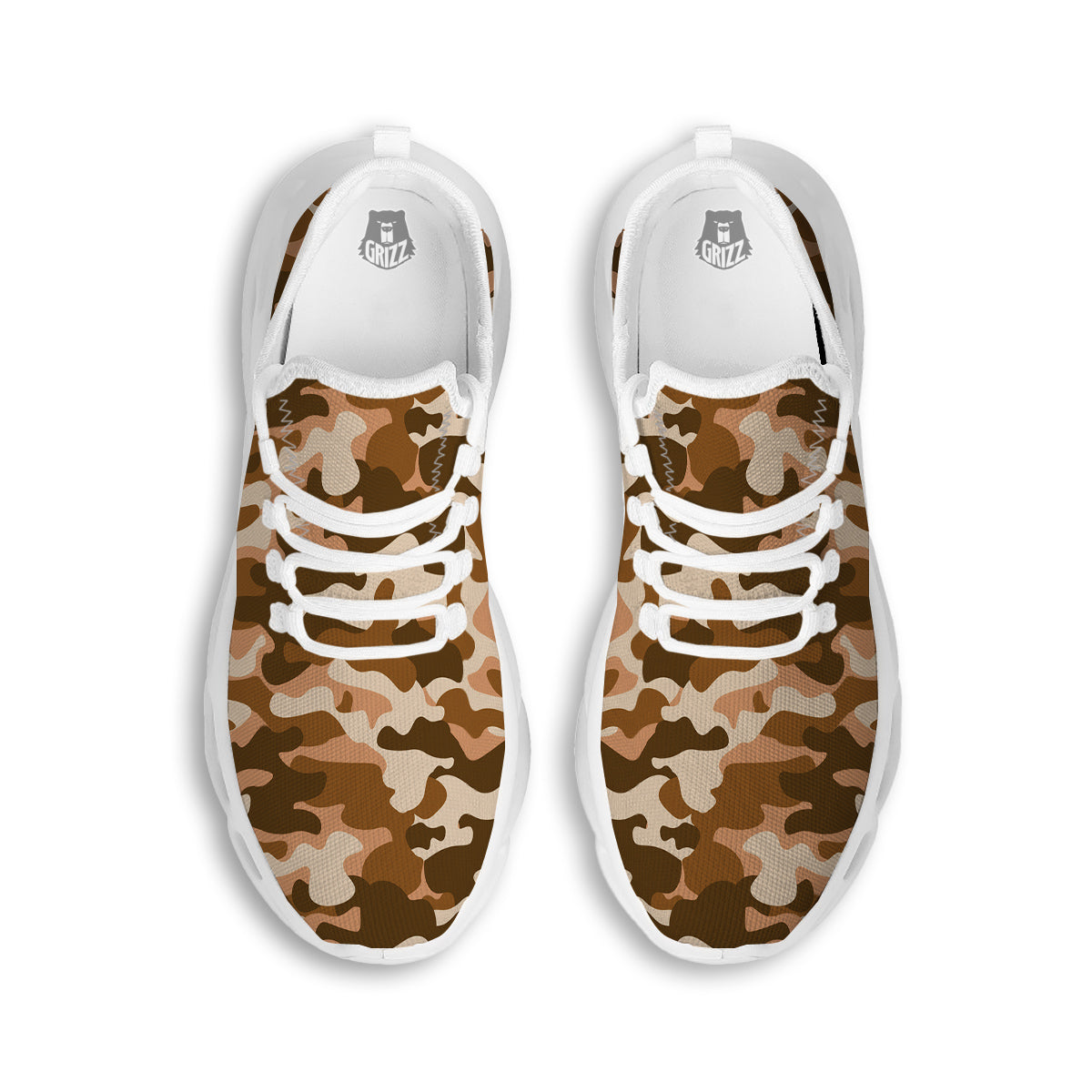 Bronze Camo And Camouflage Print White Running Shoes-grizzshop