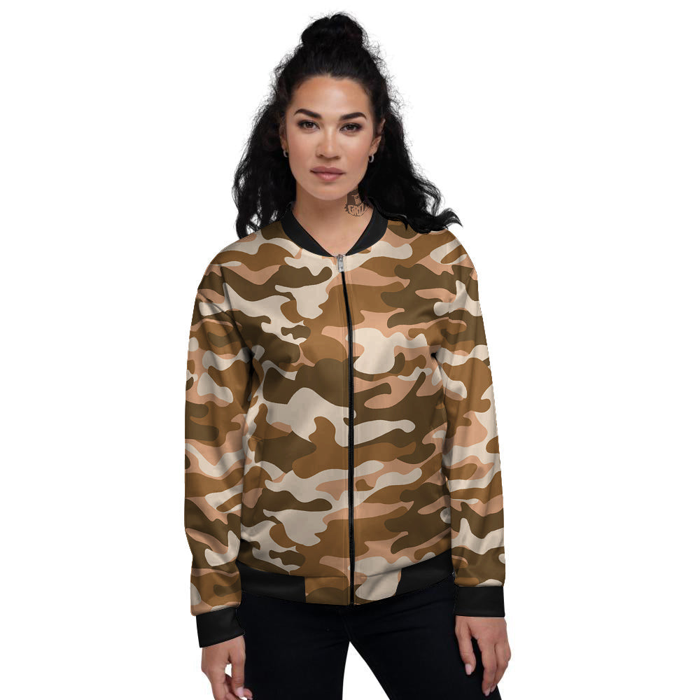 Bronze Camo And Camouflage Print Women's Bomber Jacket-grizzshop