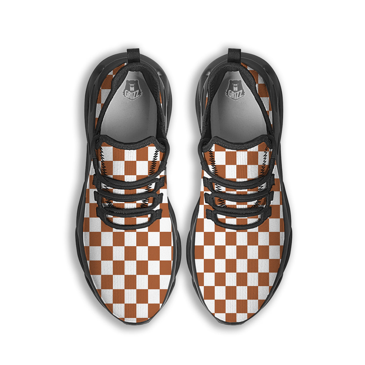 Bronze Checkered Flag Print Black Running Shoes-grizzshop