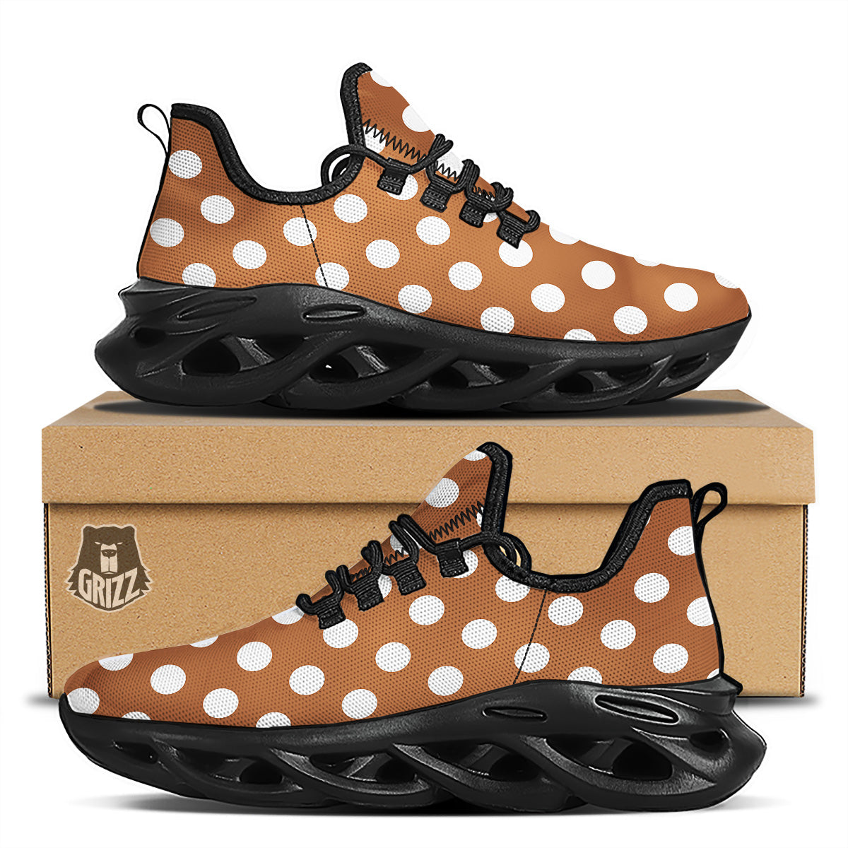 Bronze Color Polka Dot Print Pattern Black Running Shoes-grizzshop