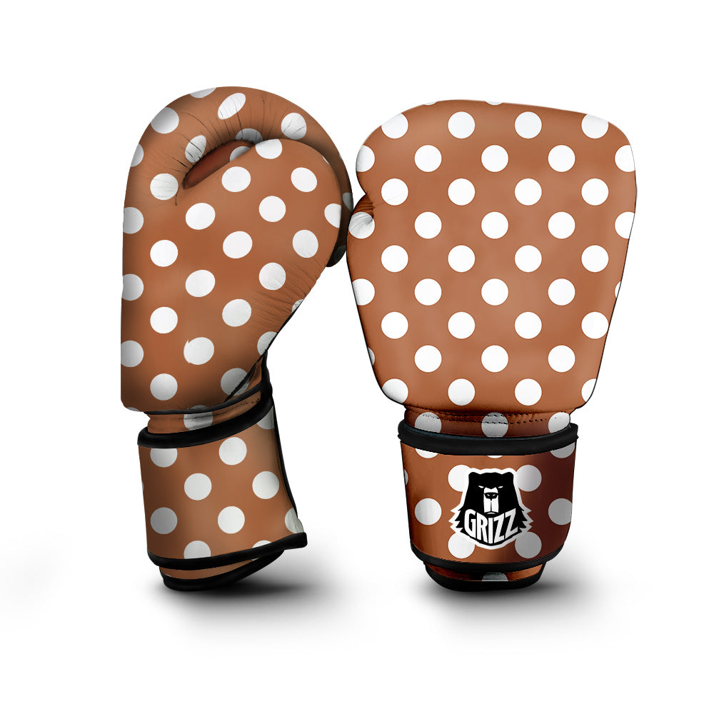 Bronze Color Polka Dot Print Pattern Boxing Gloves-grizzshop