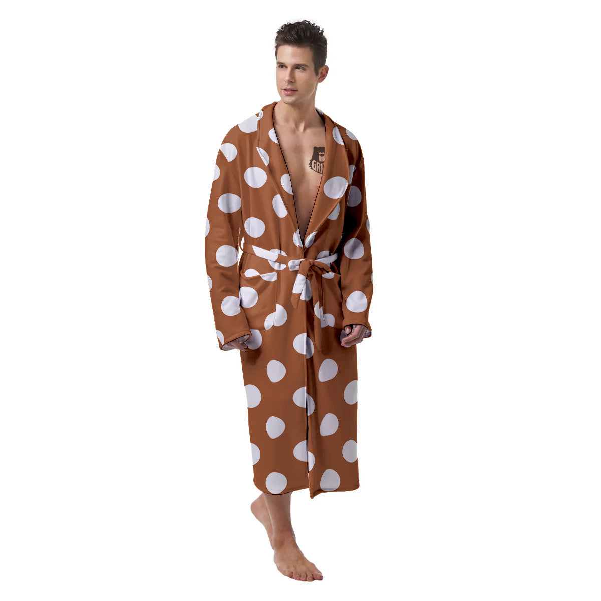 Bronze Color Polka Dot Print Pattern Men's Robe-grizzshop