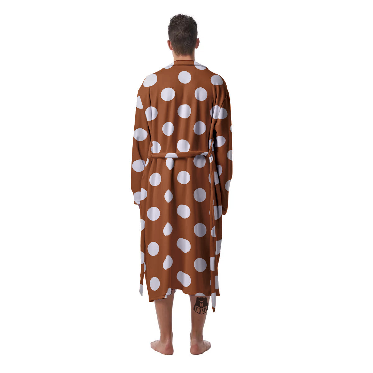 Bronze Color Polka Dot Print Pattern Men's Robe-grizzshop
