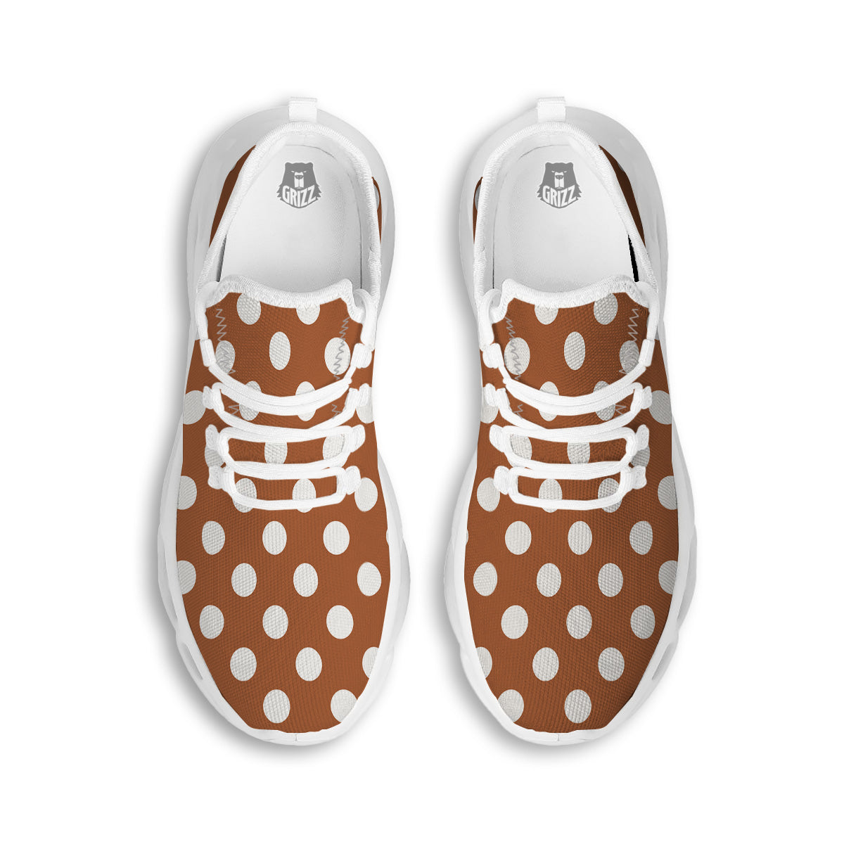 Bronze Color Polka Dot Print Pattern White Running Shoes-grizzshop