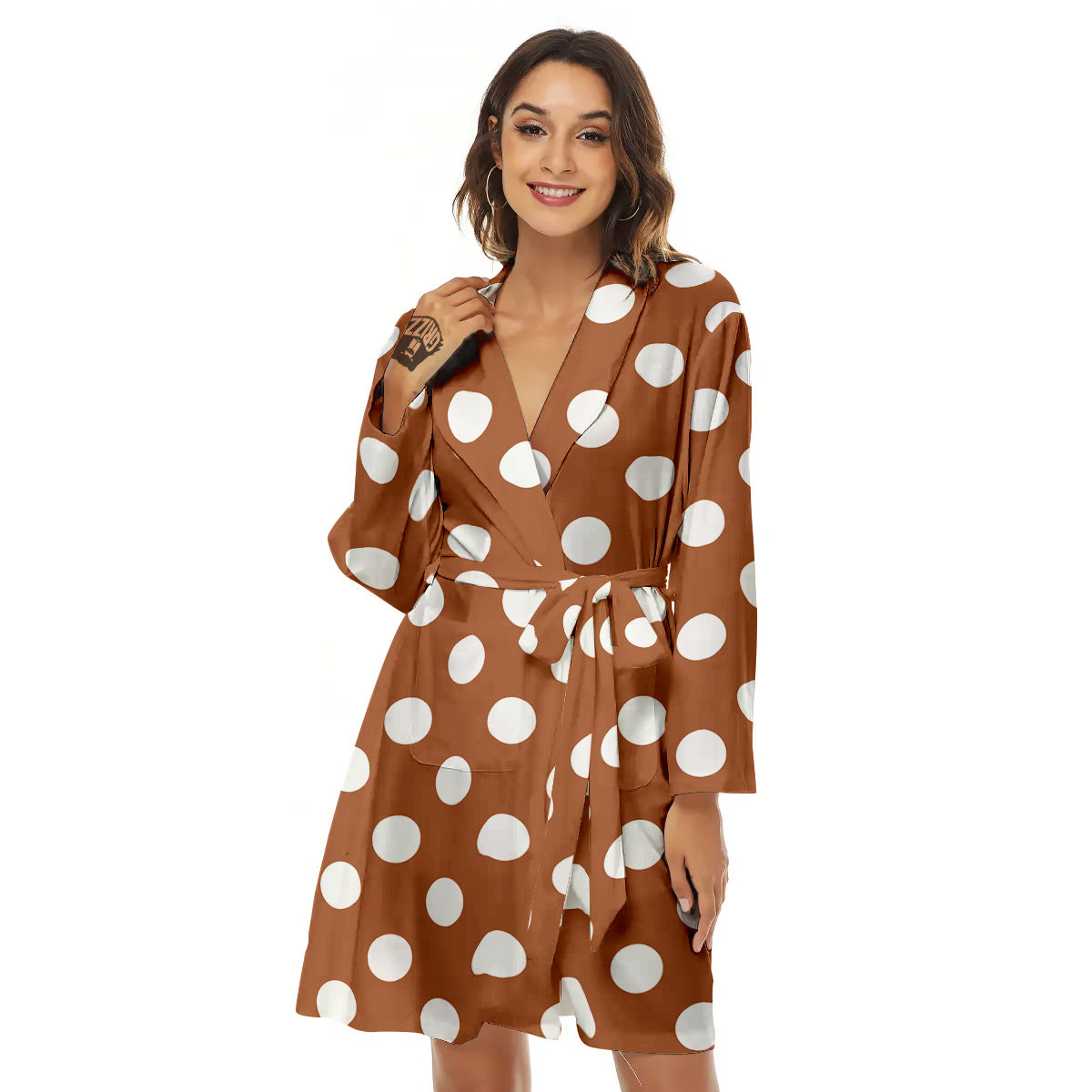 Bronze Color Polka Dot Print Pattern Women's Robe-grizzshop