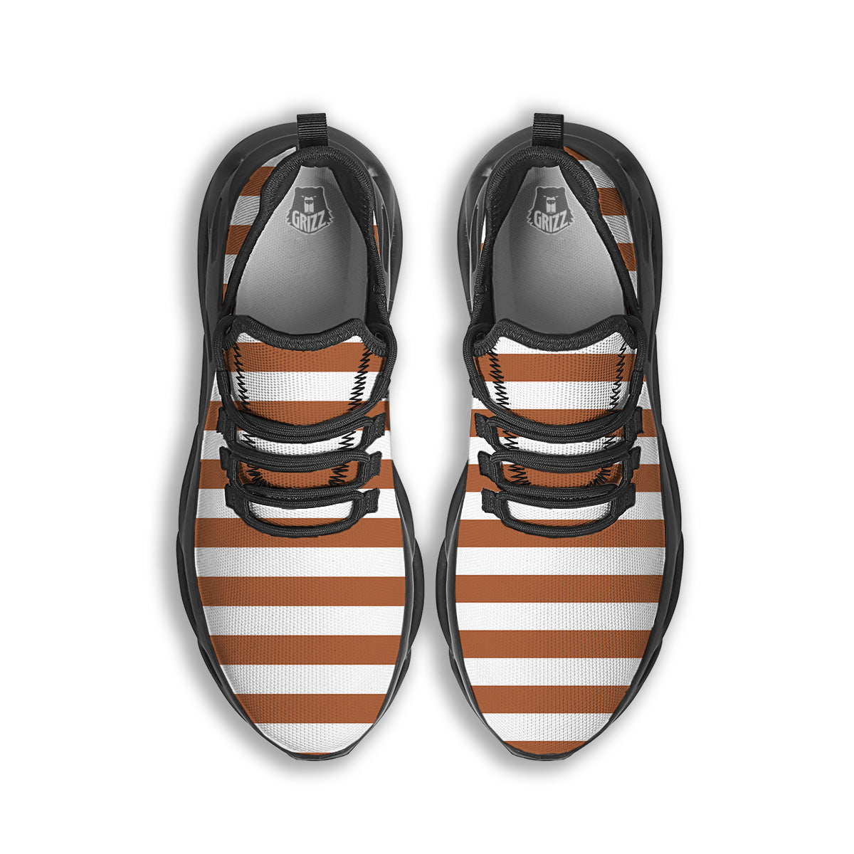 Bronze Color Striped Print Black Running Shoes-grizzshop