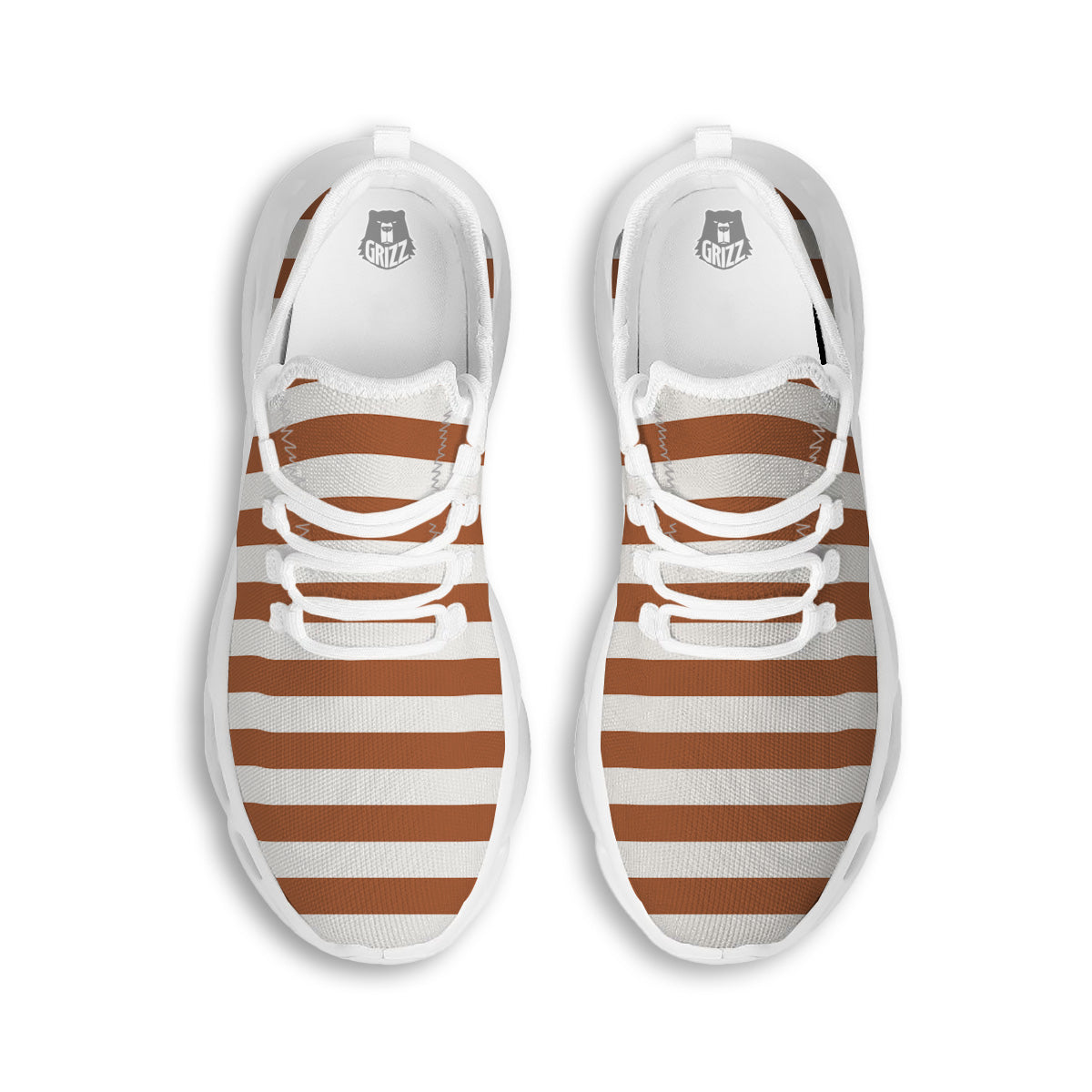 Bronze Color Striped Print White Running Shoes-grizzshop
