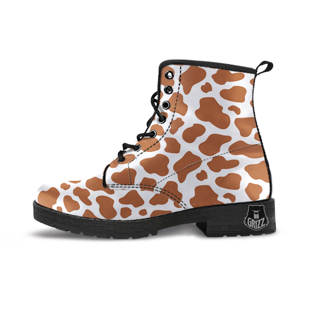Bronze Cow Print Pattern Leather Boots-grizzshop