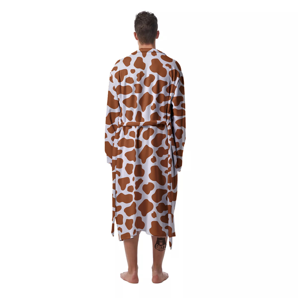 Bronze Cow Print Pattern Men's Robe-grizzshop