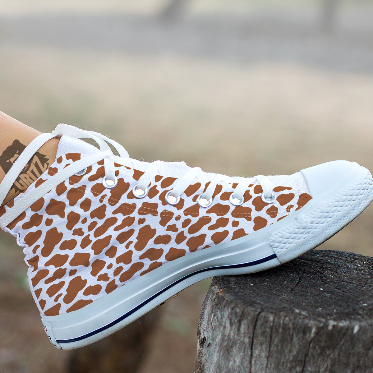 Bronze Cow Print Pattern White High Top Shoes-grizzshop