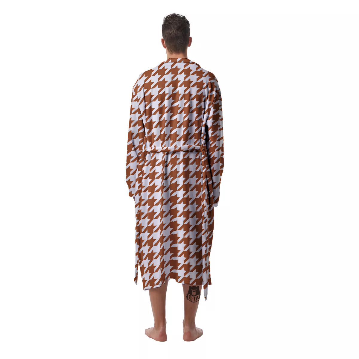 Bronze Houndstooth Print Men's Robe-grizzshop