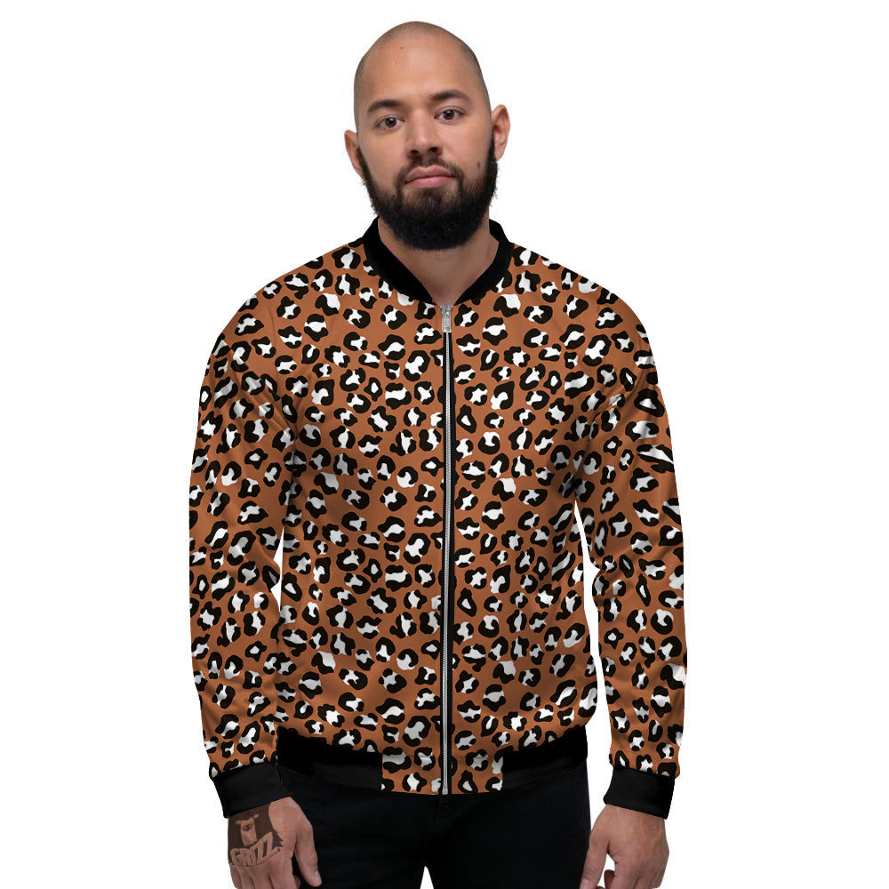 Bronze Leopard Print Pattern Men's Bomber Jacket-grizzshop