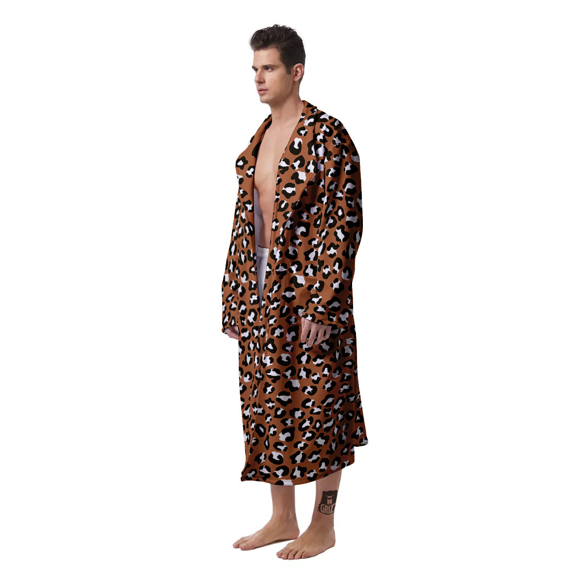 Bronze Leopard Print Pattern Men's Robe-grizzshop