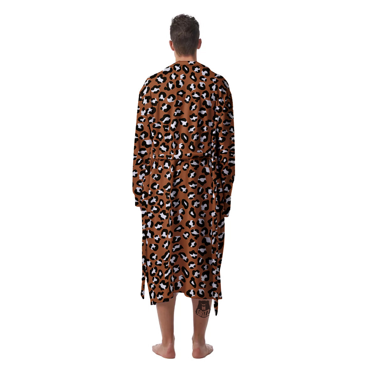 Bronze Leopard Print Pattern Men's Robe-grizzshop