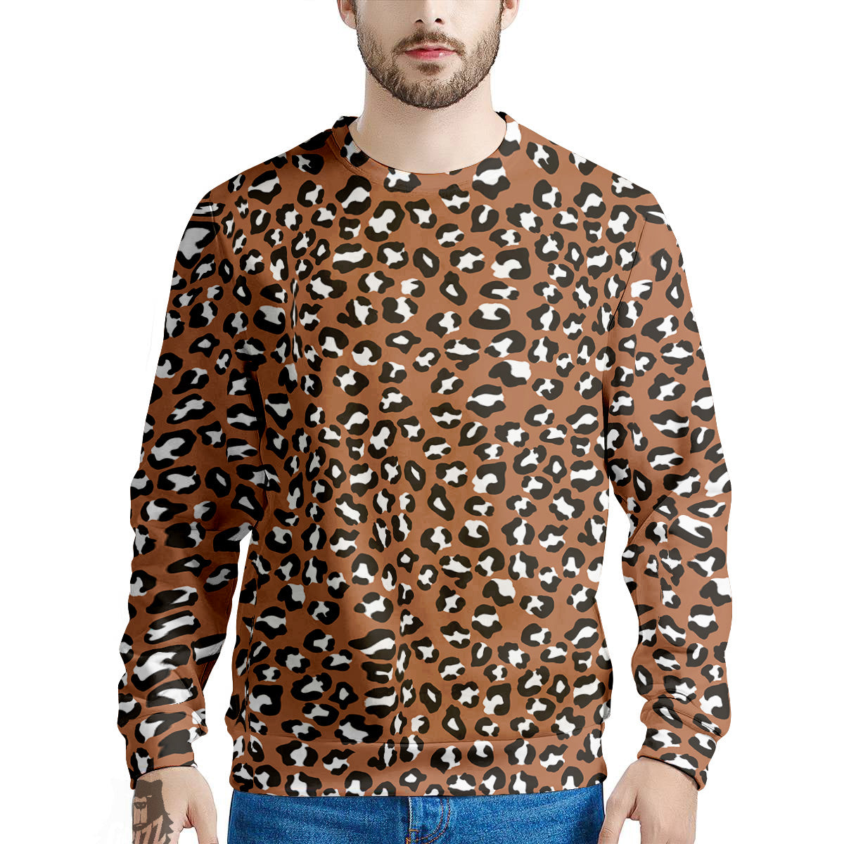 Bronze Leopard Print Pattern Men's Sweatshirt-grizzshop
