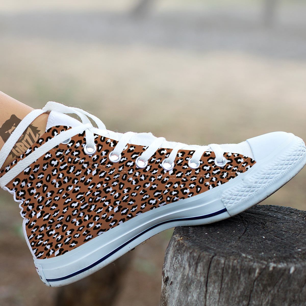 Bronze Leopard Print Pattern White High Top Shoes-grizzshop