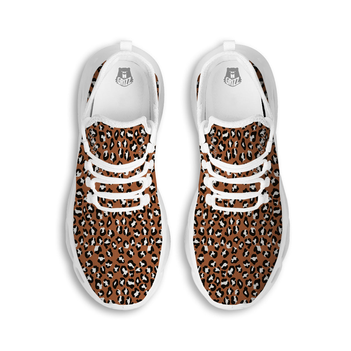 Bronze Leopard Print Pattern White Running Shoes-grizzshop