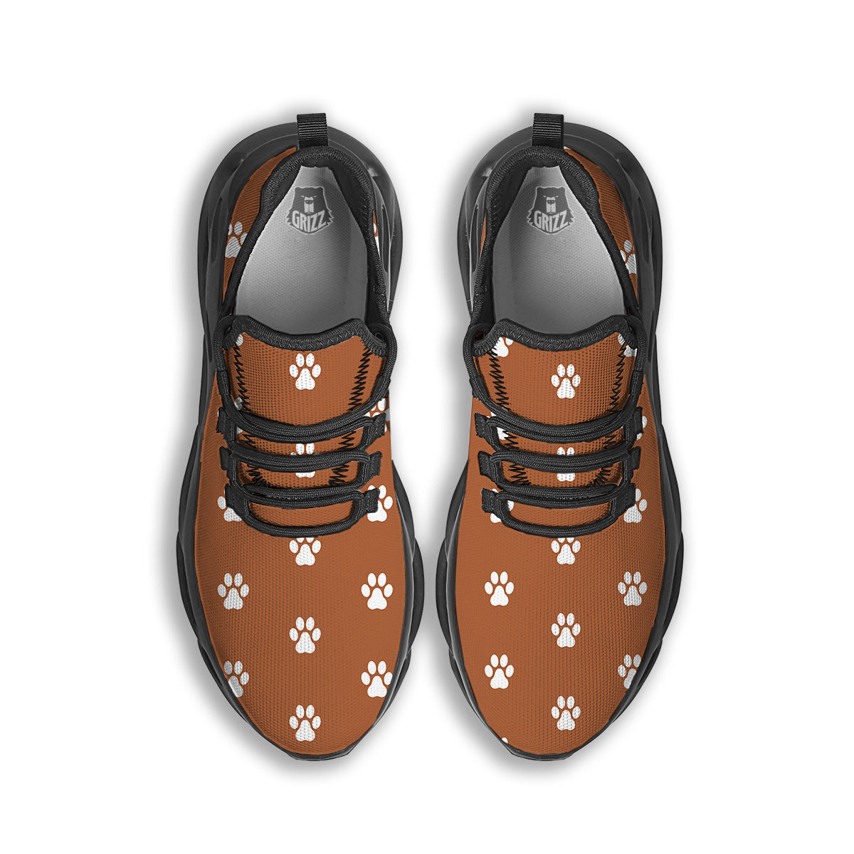 Bronze Paw Print Black Running Shoes-grizzshop