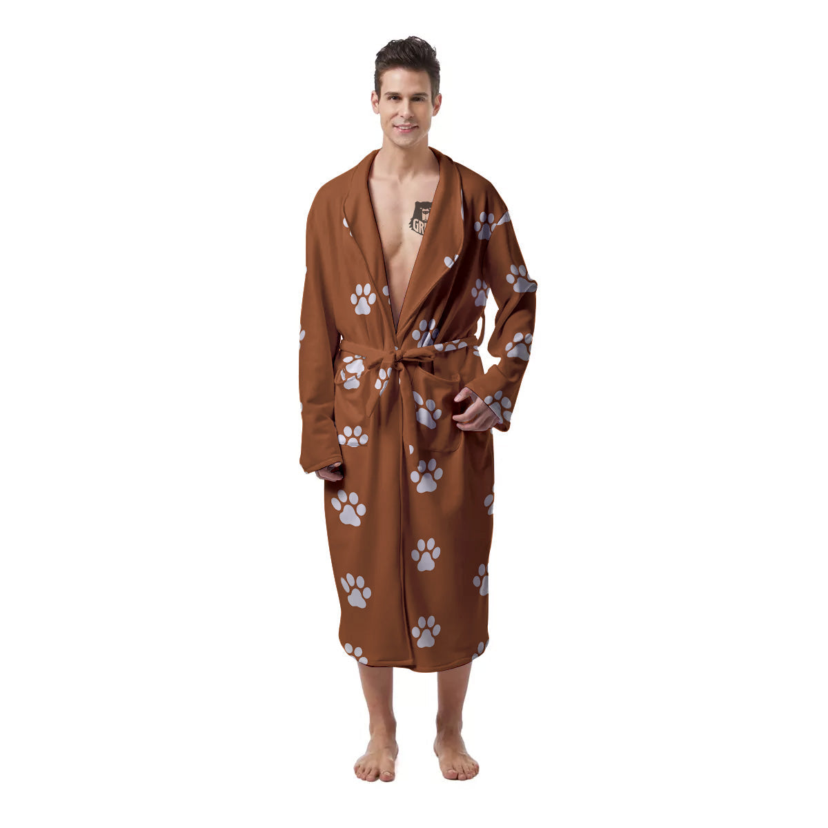 Bronze Paw Print Men's Robe-grizzshop