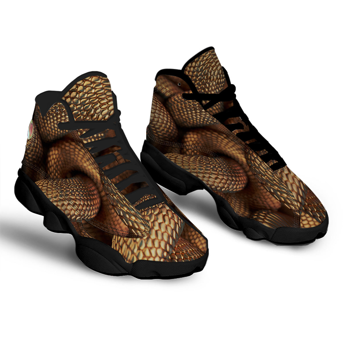 Bronze Snake Print Black Basketball Shoes-grizzshop