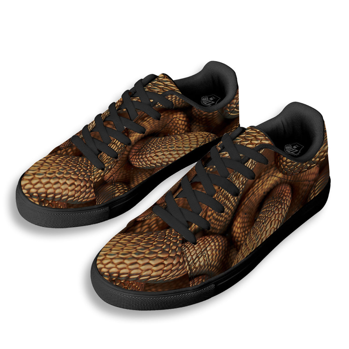 Bronze Snake Print Black Low Top Sneakers-grizzshop
