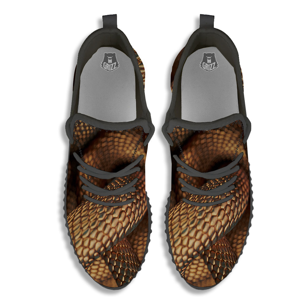 Bronze Snake Print Black Walking Shoes-grizzshop