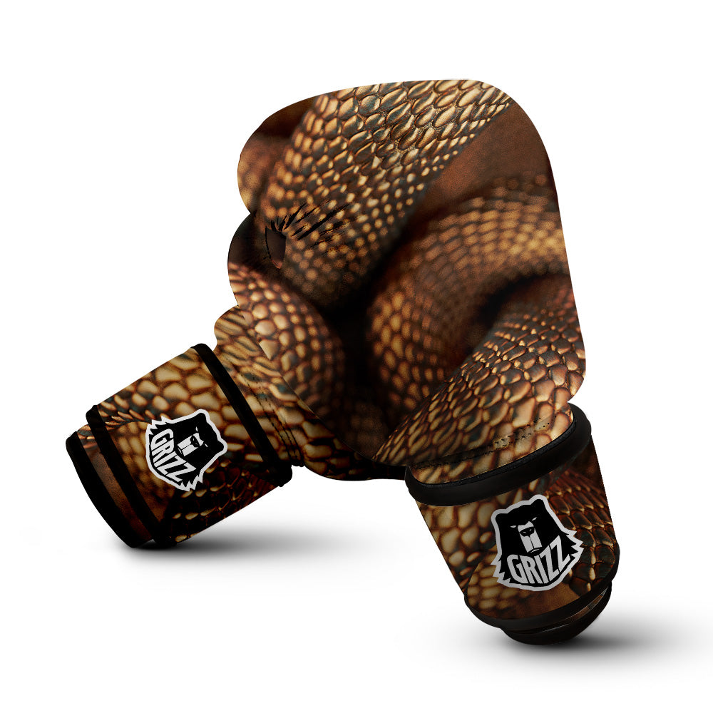 Bronze Snake Print Boxing Gloves-grizzshop