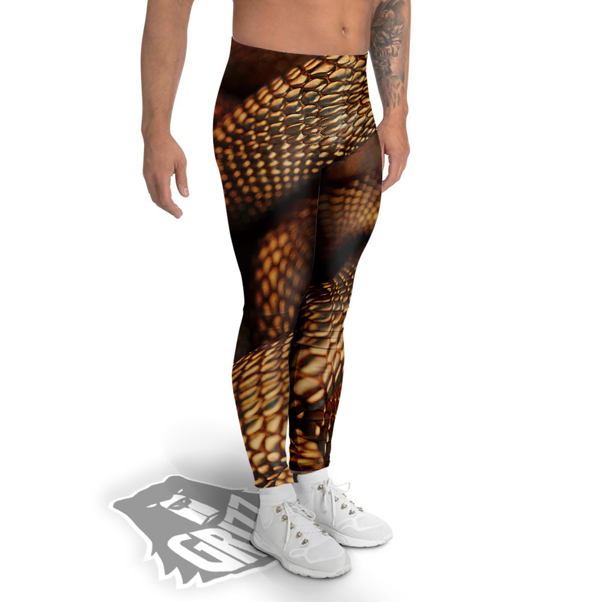 Bronze Snake Print Men's Leggings-grizzshop
