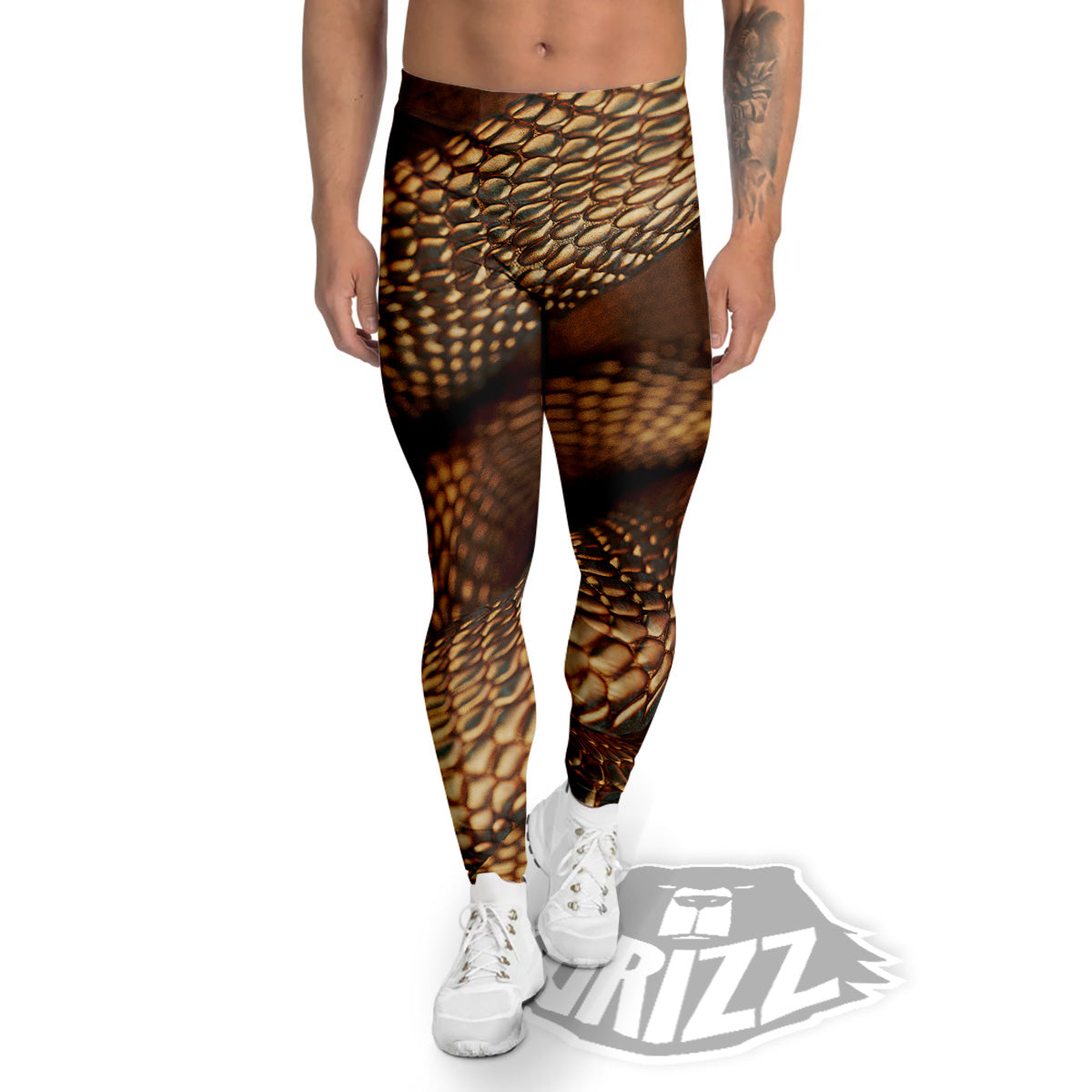 Bronze Snake Print Men's Leggings-grizzshop