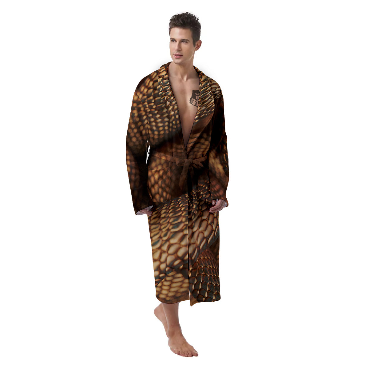 Bronze Snake Print Men's Robe-grizzshop