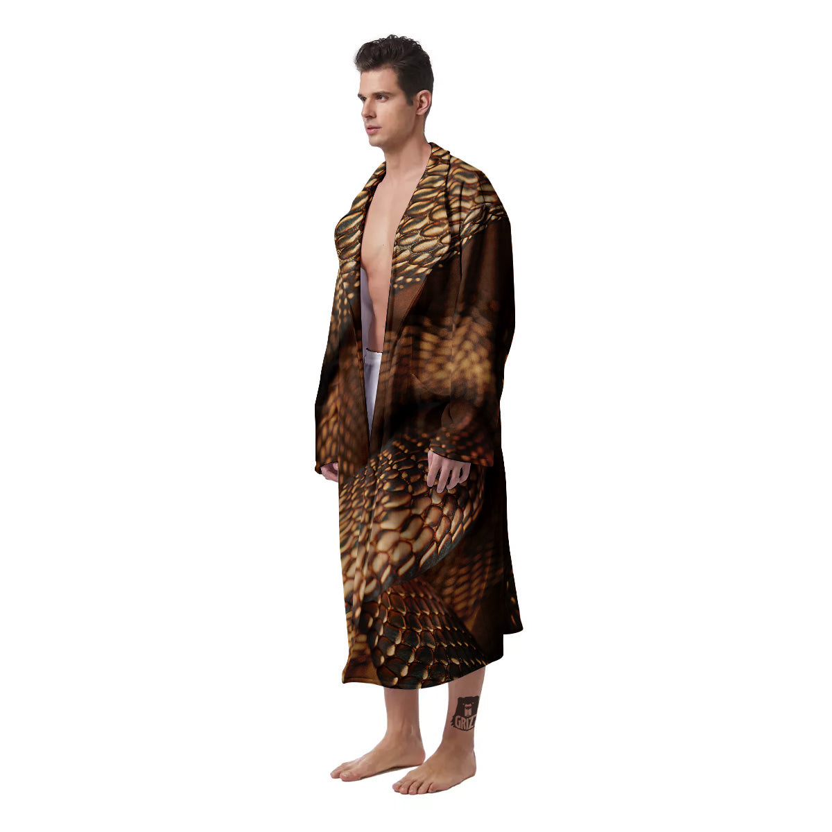 Bronze Snake Print Men's Robe-grizzshop