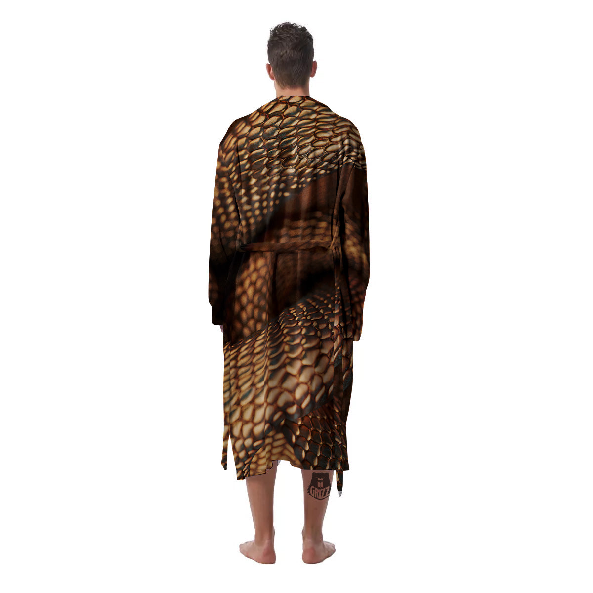Bronze Snake Print Men's Robe-grizzshop
