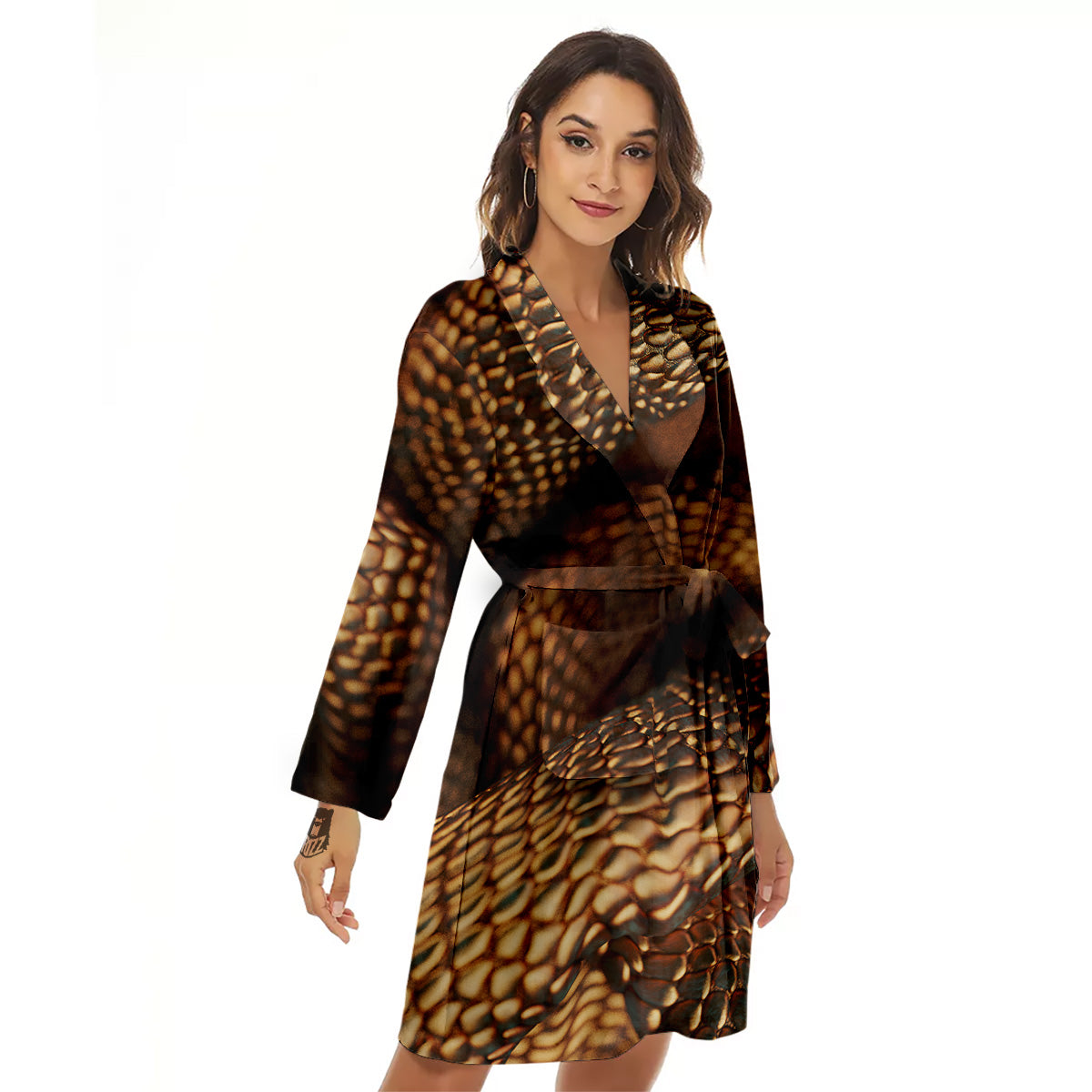 Bronze Snake Print Women's Robe-grizzshop