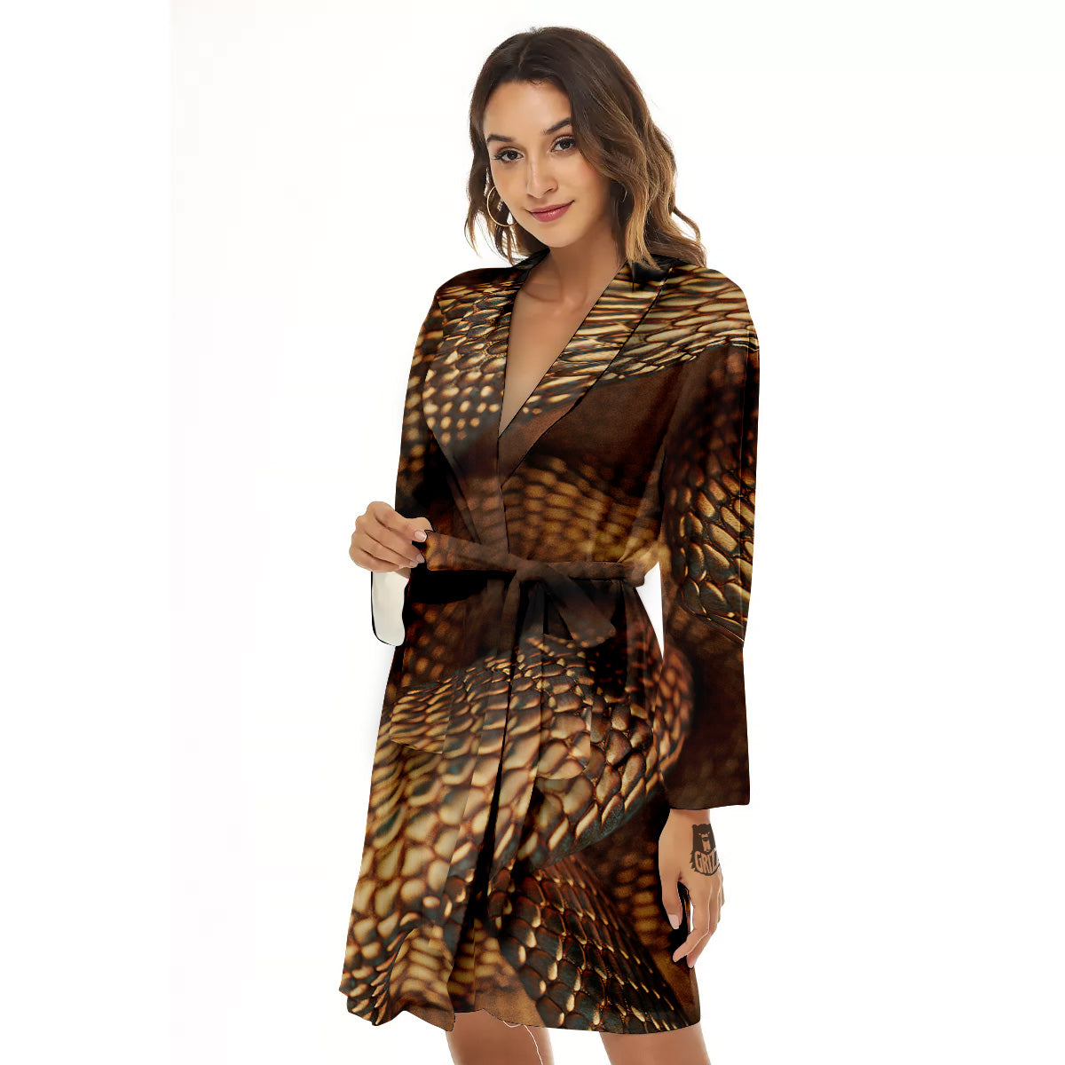 Bronze Snake Print Women's Robe-grizzshop