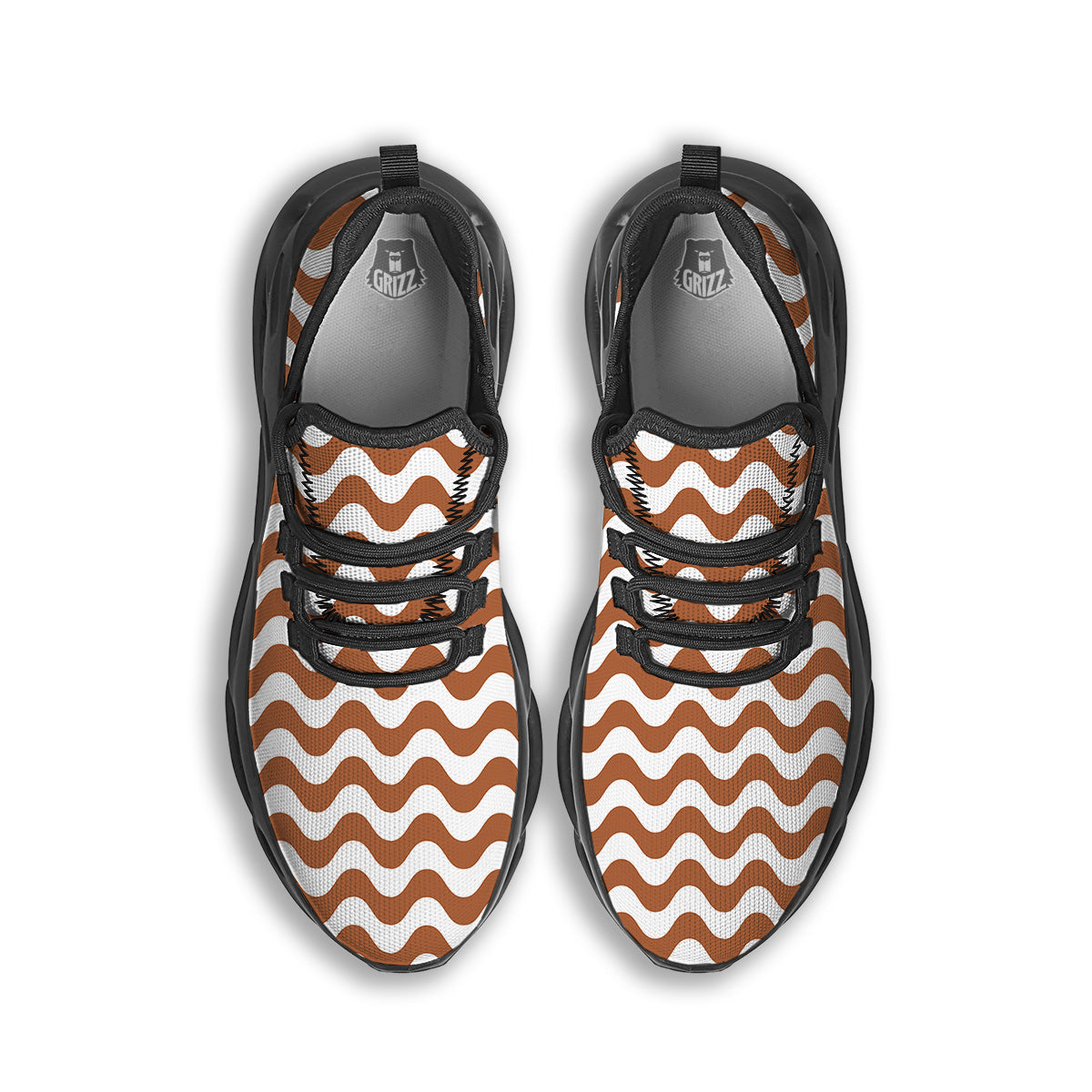 Bronze Wave Striped Print Black Running Shoes-grizzshop