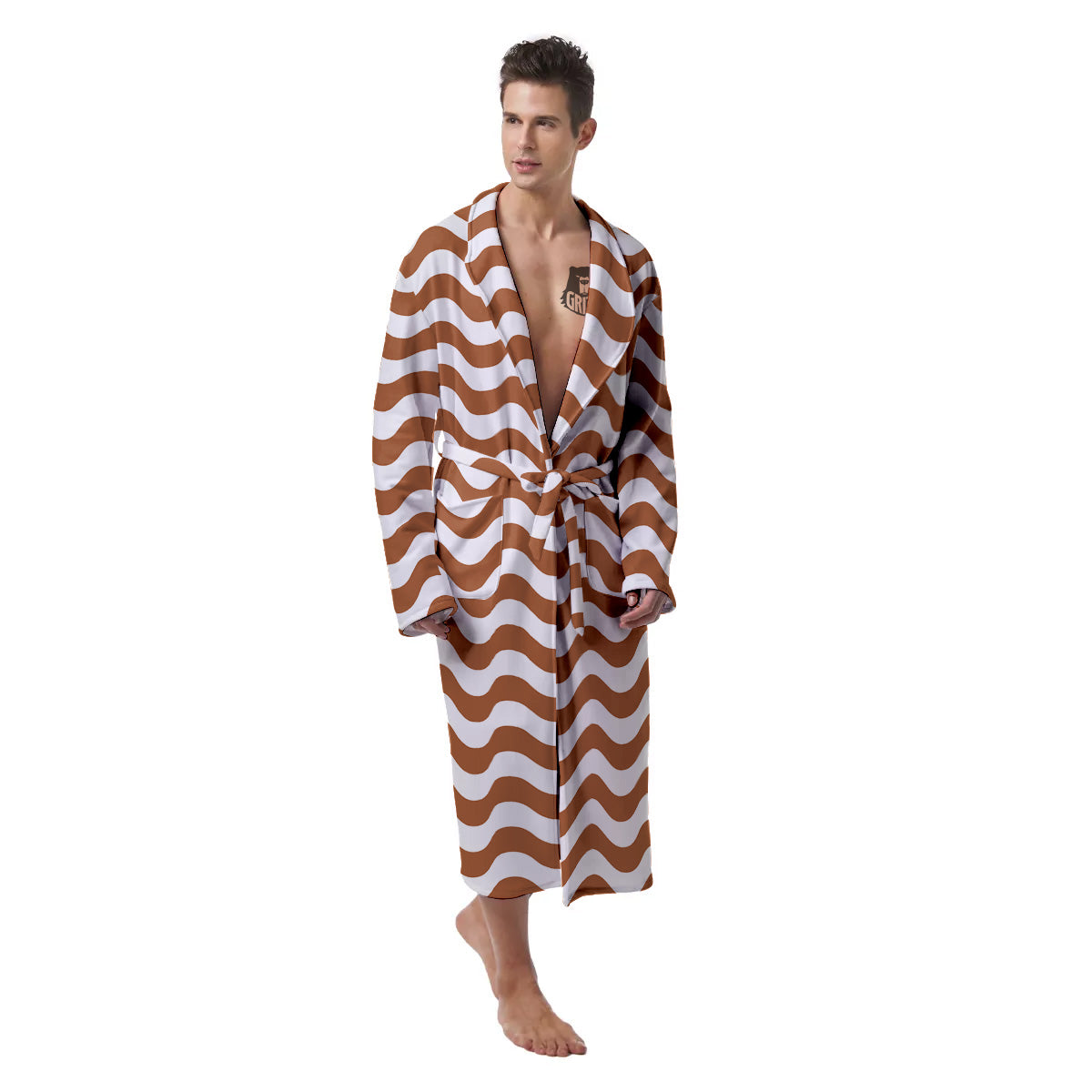 Bronze Wave Striped Print Men's Robe-grizzshop