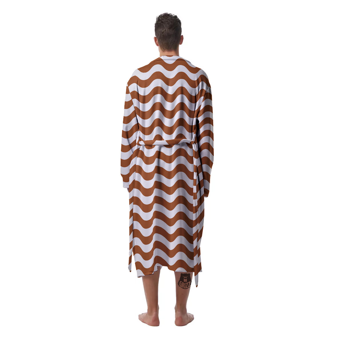 Bronze Wave Striped Print Men's Robe-grizzshop