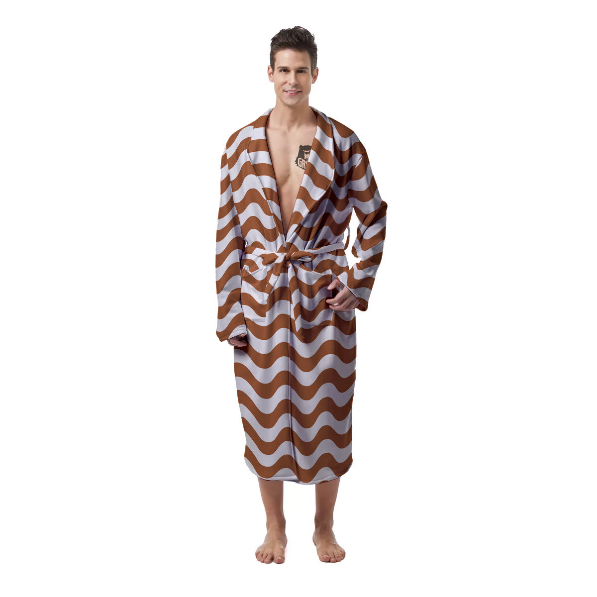 Bronze Wave Striped Print Men's Robe-grizzshop