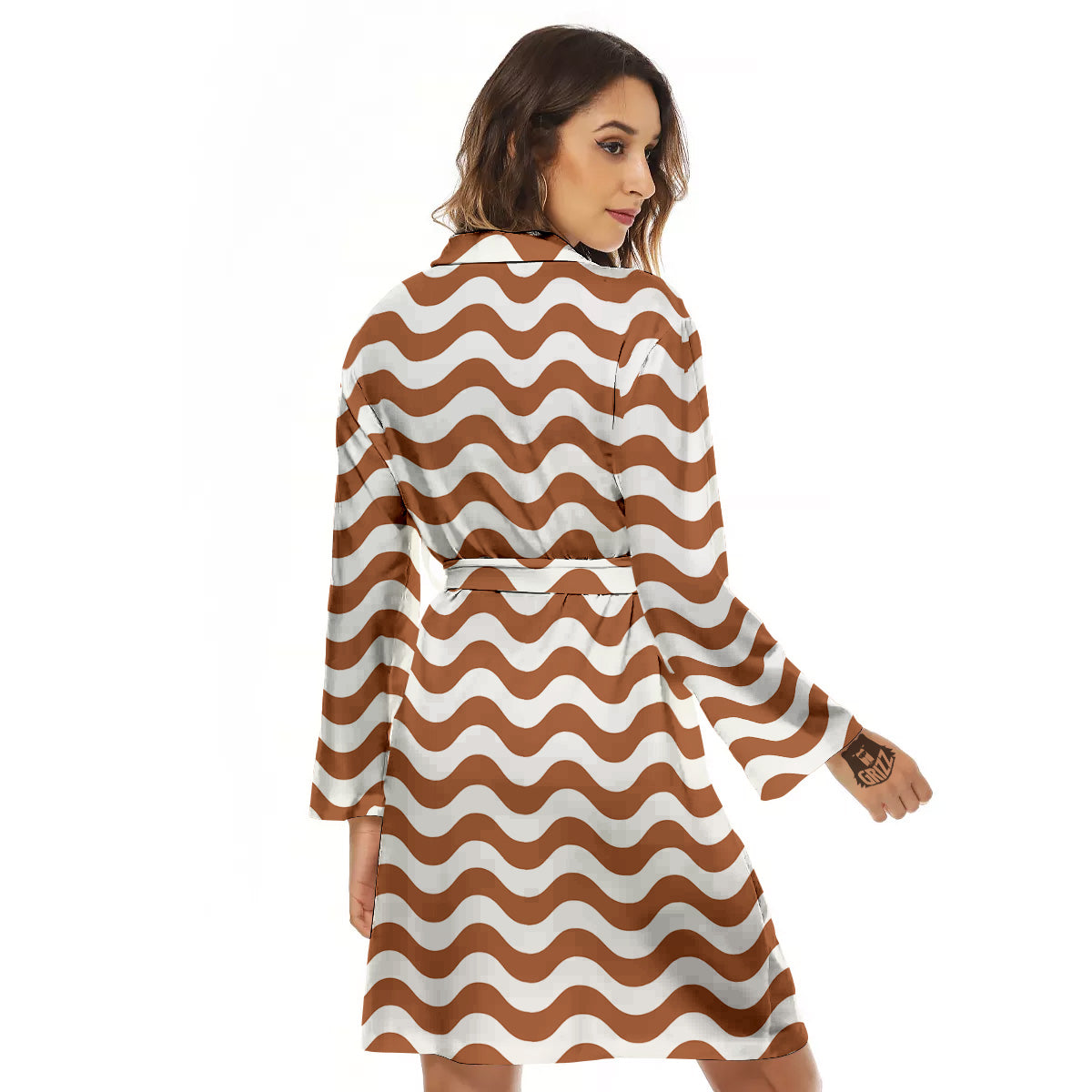 Bronze Wave Striped Print Women's Robe-grizzshop