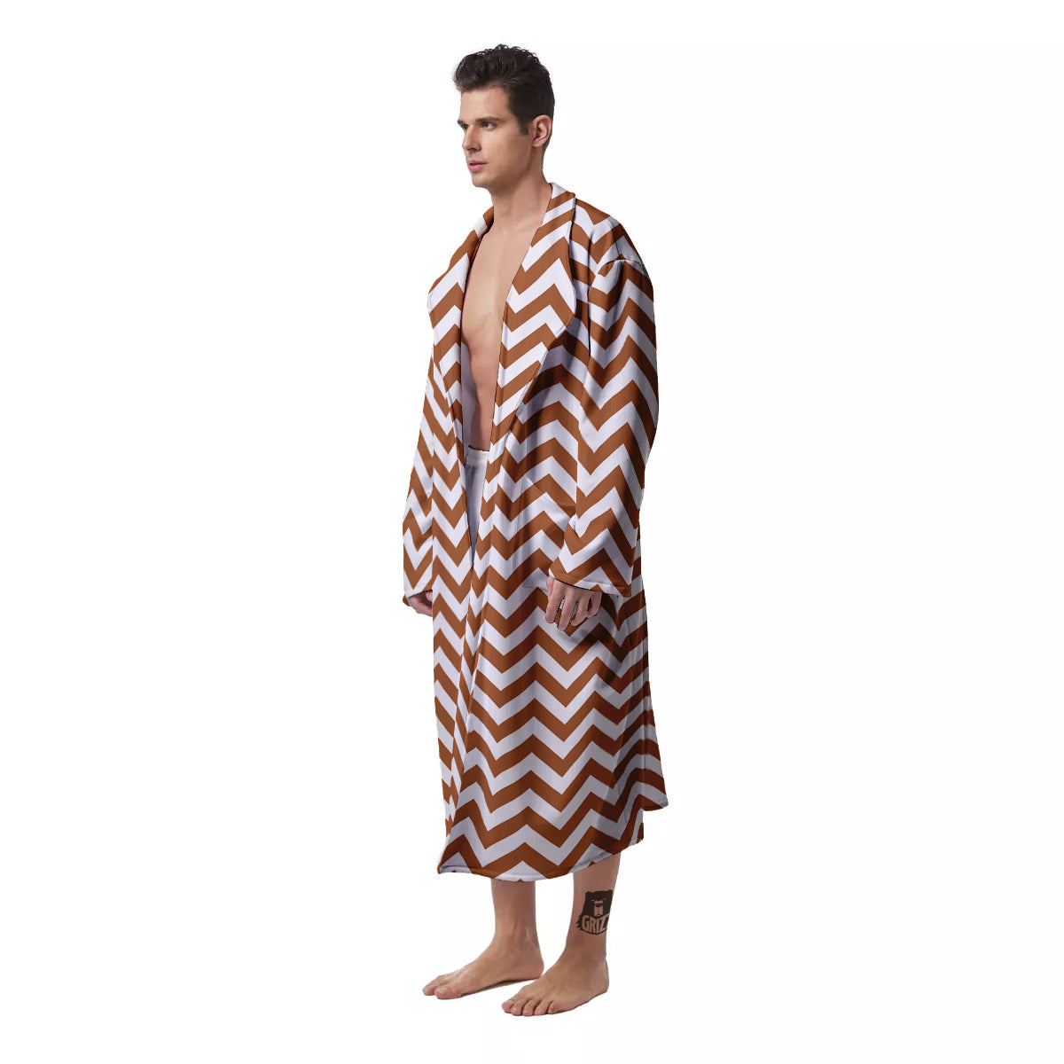 Bronze Zigzag Print Pattern Men's Robe-grizzshop