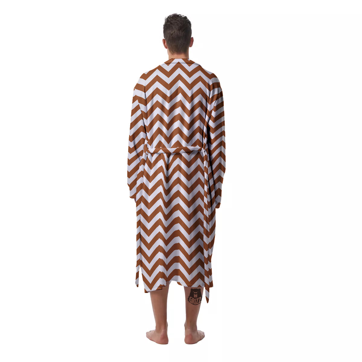 Bronze Zigzag Print Pattern Men's Robe-grizzshop