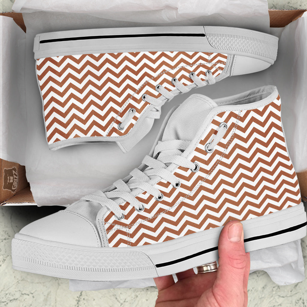 Bronze Zigzag Print Pattern White High Top Shoes-grizzshop