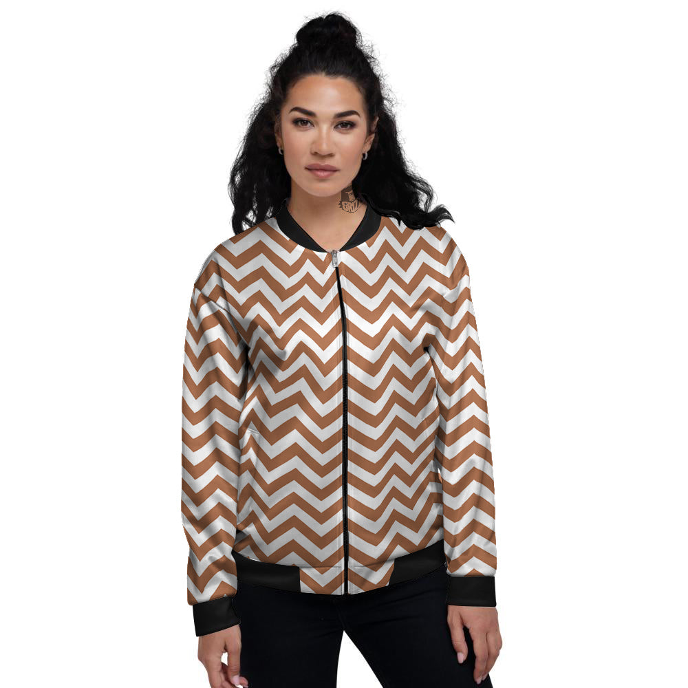 Bronze Zigzag Print Pattern Women's Bomber Jacket-grizzshop